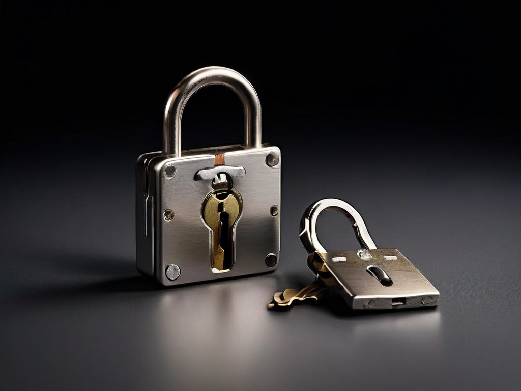 Small metal lock and blank security card on gray surface, representing digital account safety preparation.