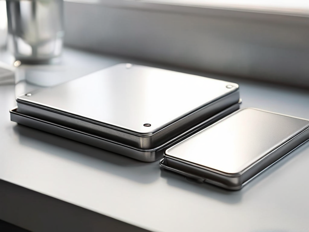 Brushed metal tray with blank divider cards and compact storage slots, organized reference metaphor for Excel freeze panes.
